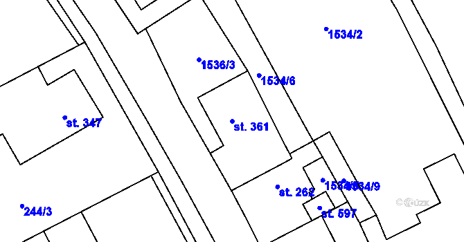 Parcela st. 361 v KÚ Rozstání pod Kojálem, Katastrální mapa