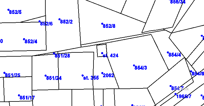 Parcela st. 424 v KÚ Rozstání pod Kojálem, Katastrální mapa