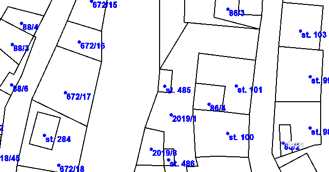 Parcela st. 485 v KÚ Rozstání pod Kojálem, Katastrální mapa