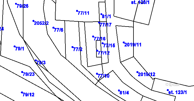 Parcela st. 77/12 v KÚ Rozstání pod Kojálem, Katastrální mapa