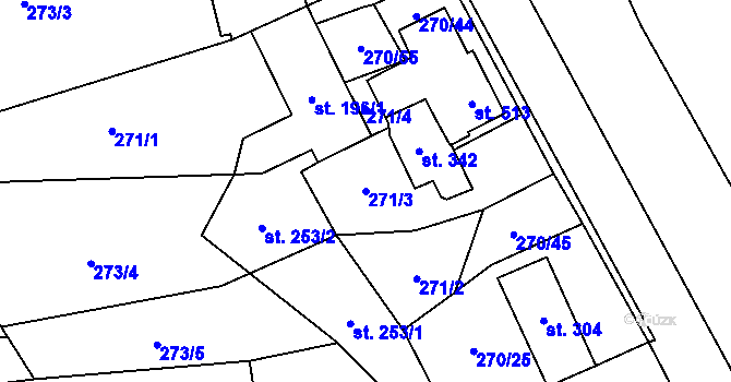 Parcela st. 271/3 v KÚ Rozstání pod Kojálem, Katastrální mapa
