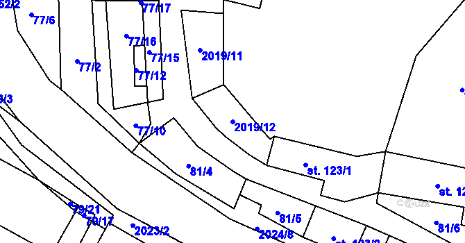 Parcela st. 2019/12 v KÚ Rozstání pod Kojálem, Katastrální mapa