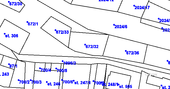 Parcela st. 672/32 v KÚ Rozstání pod Kojálem, Katastrální mapa