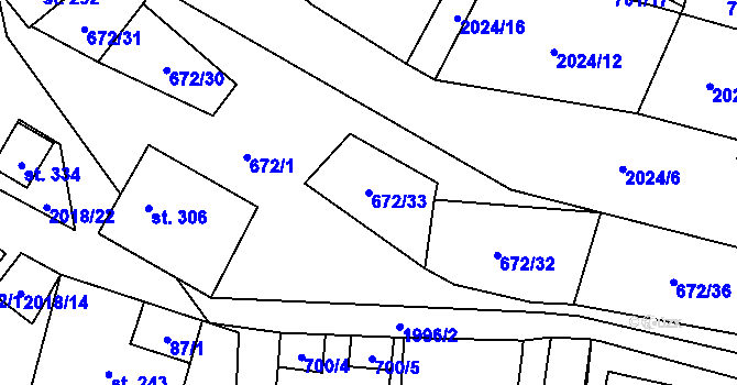 Parcela st. 672/33 v KÚ Rozstání pod Kojálem, Katastrální mapa