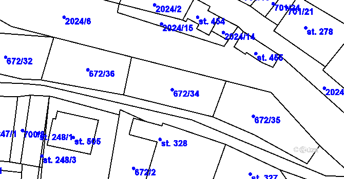 Parcela st. 672/34 v KÚ Rozstání pod Kojálem, Katastrální mapa
