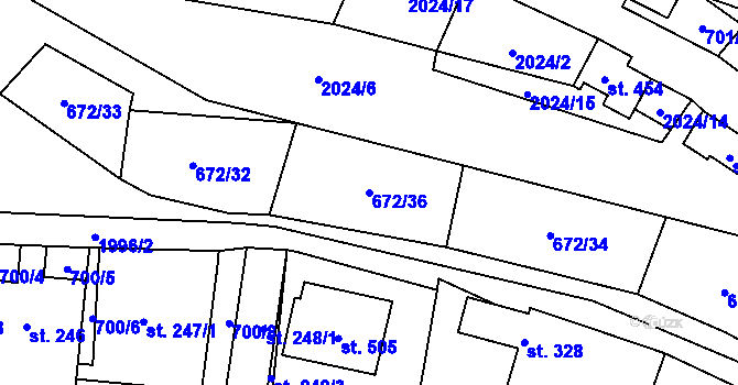 Parcela st. 672/36 v KÚ Rozstání pod Kojálem, Katastrální mapa
