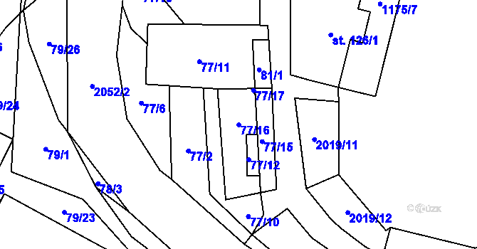 Parcela st. 77/16 v KÚ Rozstání pod Kojálem, Katastrální mapa