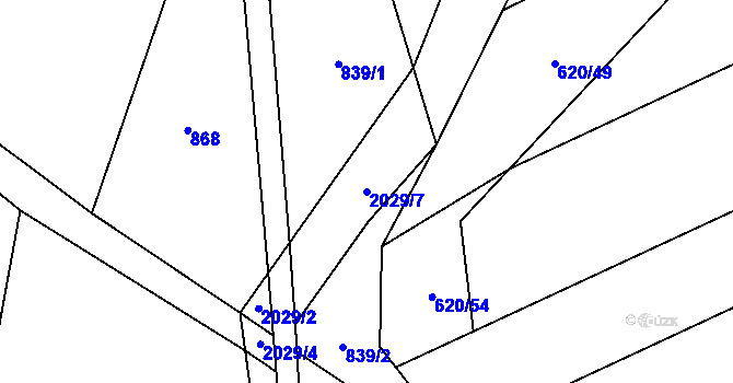 Parcela st. 2029/7 v KÚ Rozstání pod Kojálem, Katastrální mapa