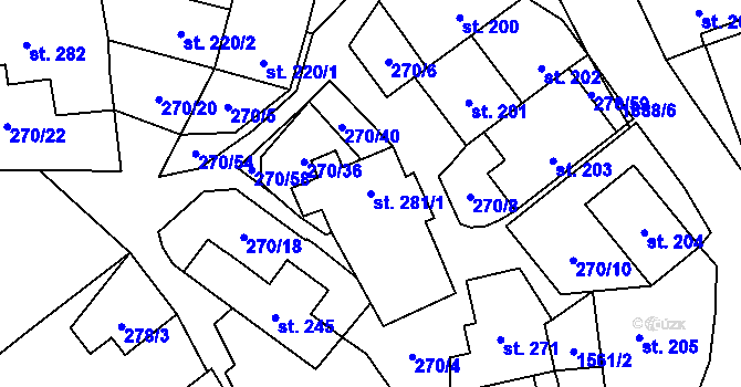 Parcela st. 281/1 v KÚ Rozstání pod Kojálem, Katastrální mapa