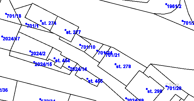 Parcela st. 701/24 v KÚ Rozstání pod Kojálem, Katastrální mapa