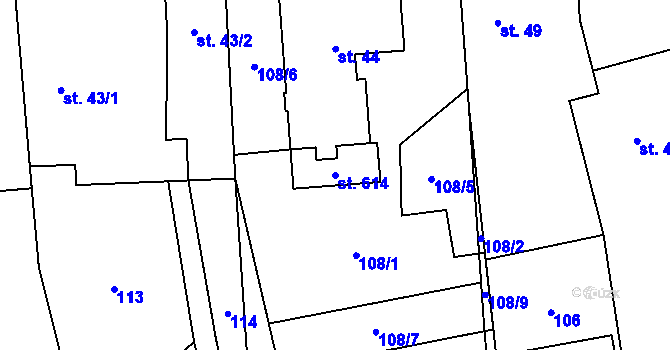 Parcela st. 614 v KÚ Rozstání pod Kojálem, Katastrální mapa