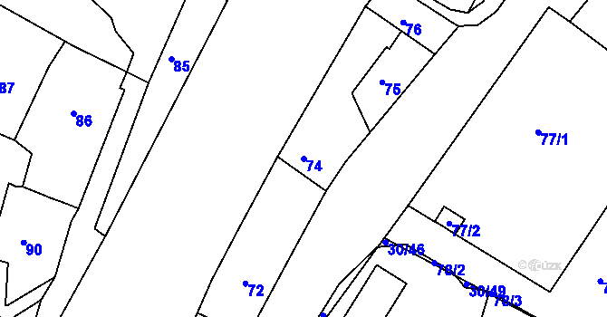 Parcela st. 74 v KÚ Roztoky u Prahy, Katastrální mapa