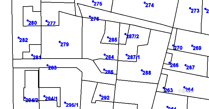 Parcela st. 284 v KÚ Roztoky u Prahy, Katastrální mapa