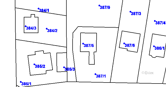 Parcela st. 387/5 v KÚ Roztoky u Prahy, Katastrální mapa