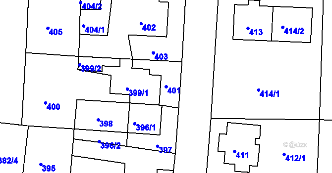 Parcela st. 401 v KÚ Roztoky u Prahy, Katastrální mapa
