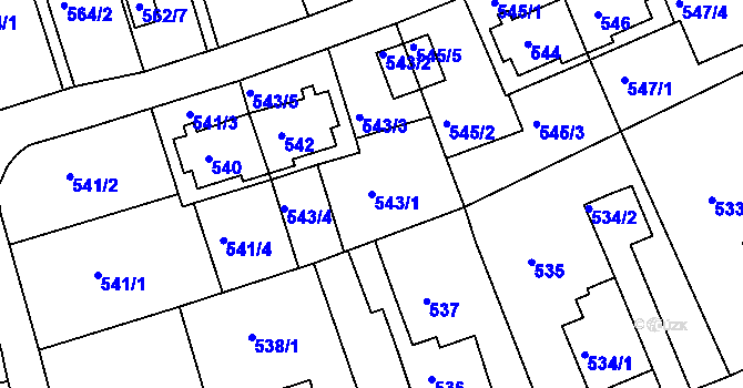 Parcela st. 543/1 v KÚ Roztoky u Prahy, Katastrální mapa