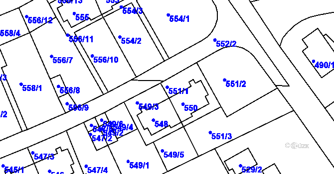Parcela st. 551/1 v KÚ Roztoky u Prahy, Katastrální mapa