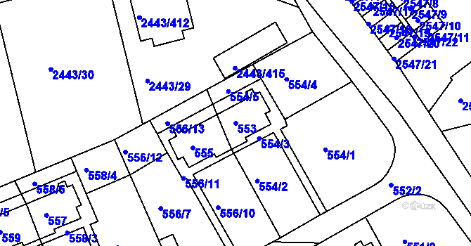 Parcela st. 553 v KÚ Roztoky u Prahy, Katastrální mapa