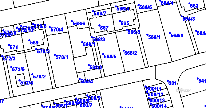 Parcela st. 568/5 v KÚ Roztoky u Prahy, Katastrální mapa