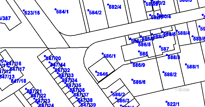 Parcela st. 586/1 v KÚ Roztoky u Prahy, Katastrální mapa