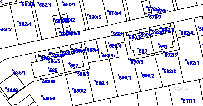 Parcela st. 588/5 v KÚ Roztoky u Prahy, Katastrální mapa