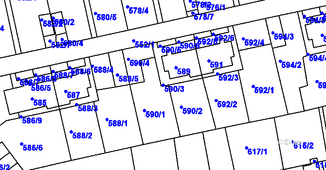 Parcela st. 590/3 v KÚ Roztoky u Prahy, Katastrální mapa