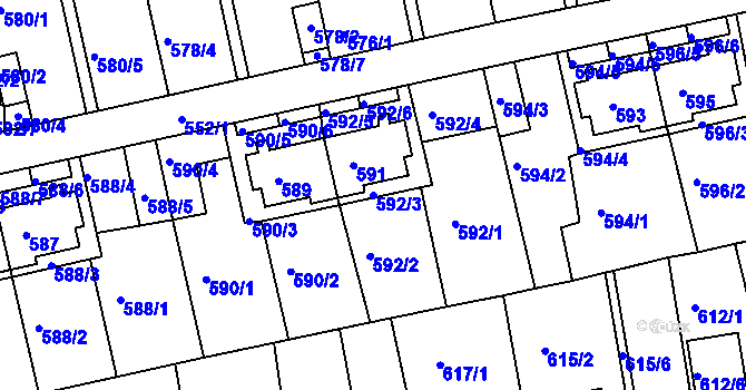Parcela st. 592/3 v KÚ Roztoky u Prahy, Katastrální mapa