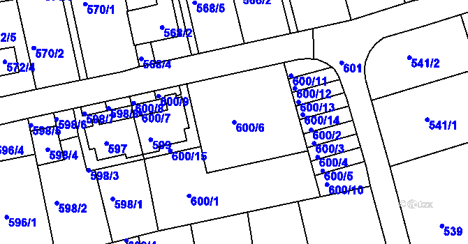 Parcela st. 600/6 v KÚ Roztoky u Prahy, Katastrální mapa