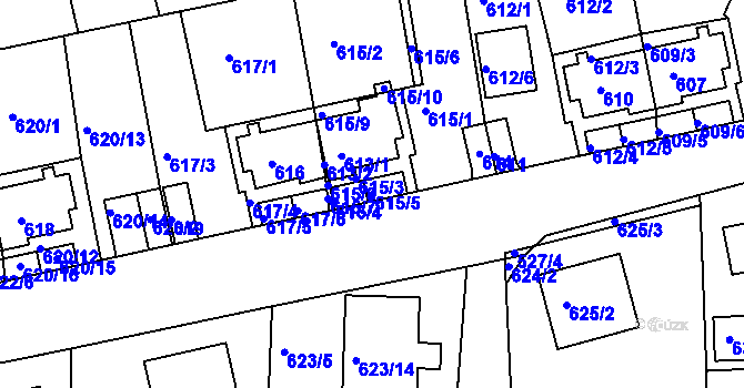 Parcela st. 615/5 v KÚ Roztoky u Prahy, Katastrální mapa