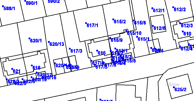 Parcela st. 616 v KÚ Roztoky u Prahy, Katastrální mapa