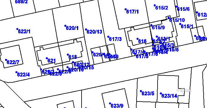 Parcela st. 620/2 v KÚ Roztoky u Prahy, Katastrální mapa