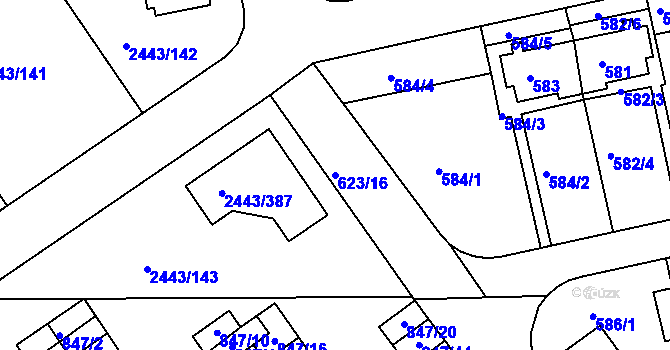 Parcela st. 623/16 v KÚ Roztoky u Prahy, Katastrální mapa