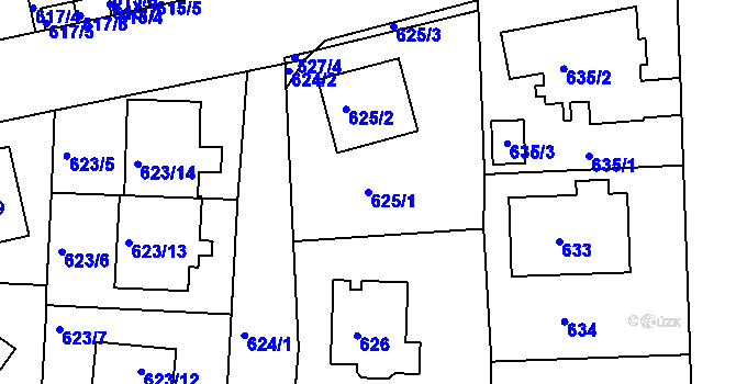 Parcela st. 625/1 v KÚ Roztoky u Prahy, Katastrální mapa