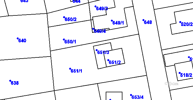 Parcela st. 651/3 v KÚ Roztoky u Prahy, Katastrální mapa