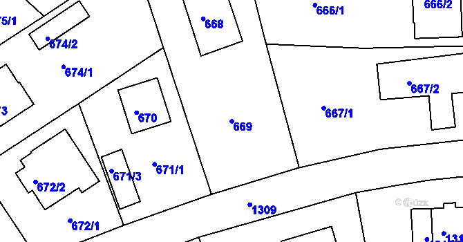 Parcela st. 669 v KÚ Roztoky u Prahy, Katastrální mapa