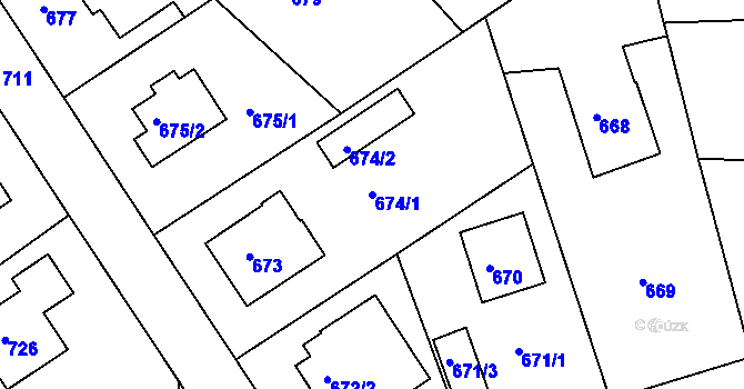 Parcela st. 674/1 v KÚ Roztoky u Prahy, Katastrální mapa