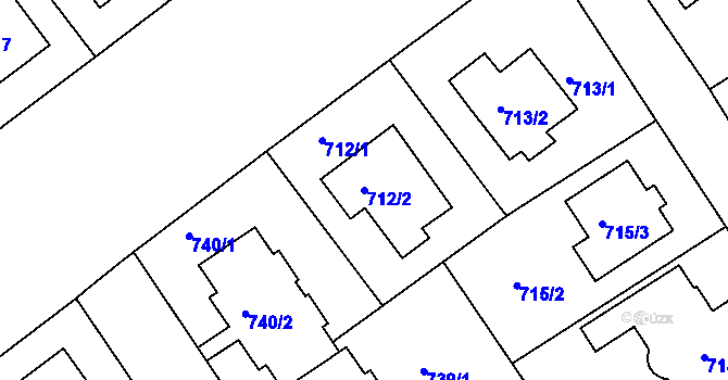 Parcela st. 712/2 v KÚ Roztoky u Prahy, Katastrální mapa