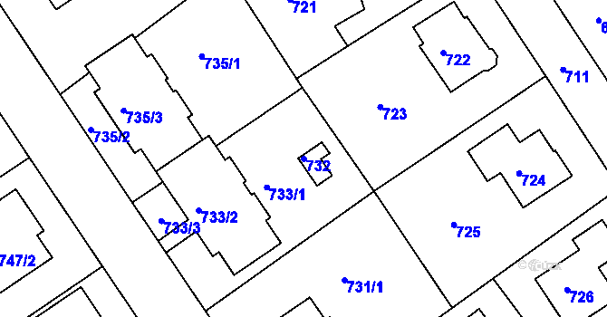 Parcela st. 732 v KÚ Roztoky u Prahy, Katastrální mapa
