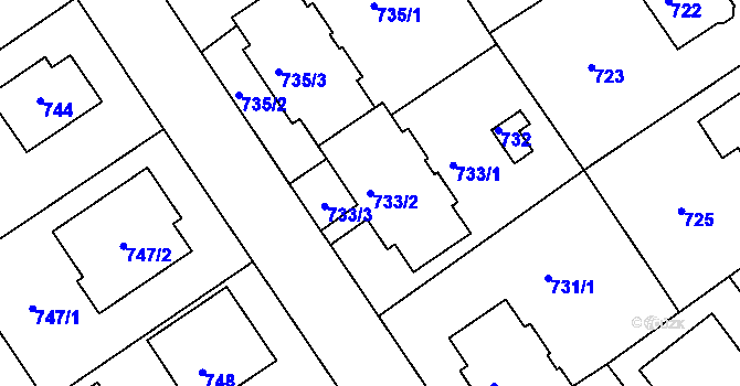 Parcela st. 733/2 v KÚ Roztoky u Prahy, Katastrální mapa