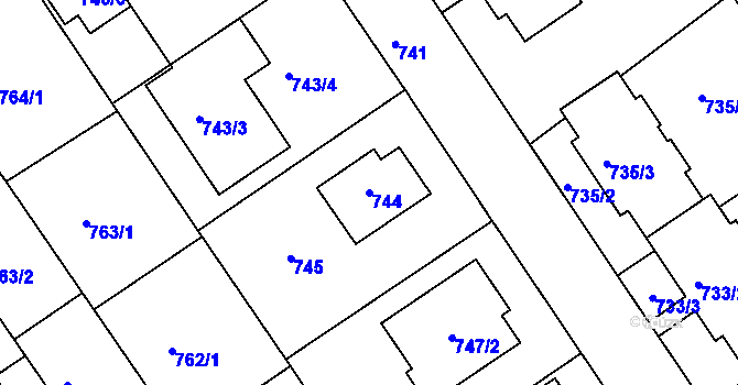 Parcela st. 744 v KÚ Roztoky u Prahy, Katastrální mapa