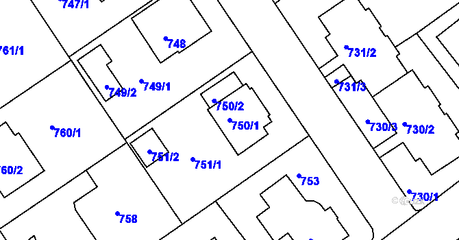 Parcela st. 750/1 v KÚ Roztoky u Prahy, Katastrální mapa