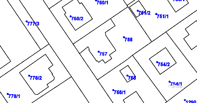 Parcela st. 757 v KÚ Roztoky u Prahy, Katastrální mapa