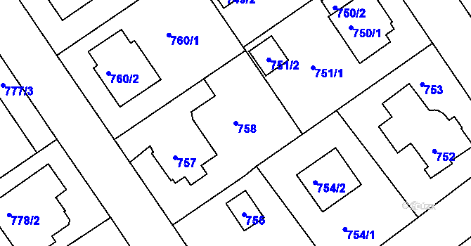 Parcela st. 758 v KÚ Roztoky u Prahy, Katastrální mapa