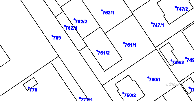 Parcela st. 761/2 v KÚ Roztoky u Prahy, Katastrální mapa