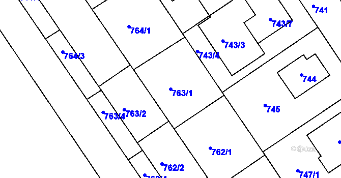 Parcela st. 763/1 v KÚ Roztoky u Prahy, Katastrální mapa