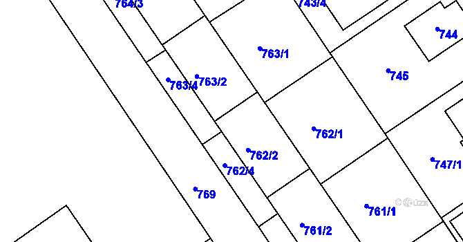 Parcela st. 763/3 v KÚ Roztoky u Prahy, Katastrální mapa