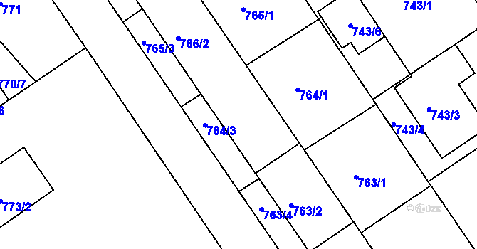 Parcela st. 764/2 v KÚ Roztoky u Prahy, Katastrální mapa