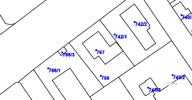 Parcela st. 767 v KÚ Roztoky u Prahy, Katastrální mapa