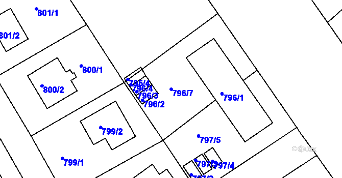 Parcela st. 796/7 v KÚ Roztoky u Prahy, Katastrální mapa