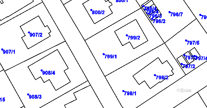 Parcela st. 799/1 v KÚ Roztoky u Prahy, Katastrální mapa